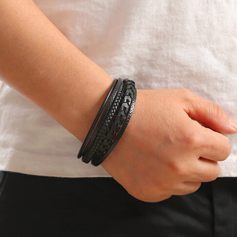 Men's Braided Layered Bracelet with Magnetic Clasp