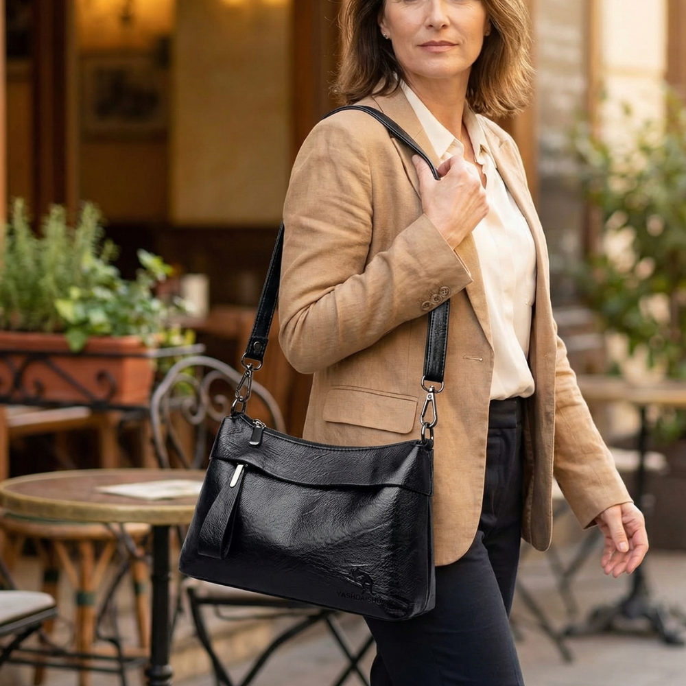 Women's Faux Leather Crossbody Bag with Three Compartments