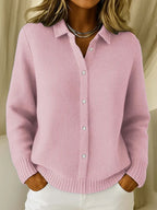 Women's Ribbed Button-Front Cardigan with Shirt Collar