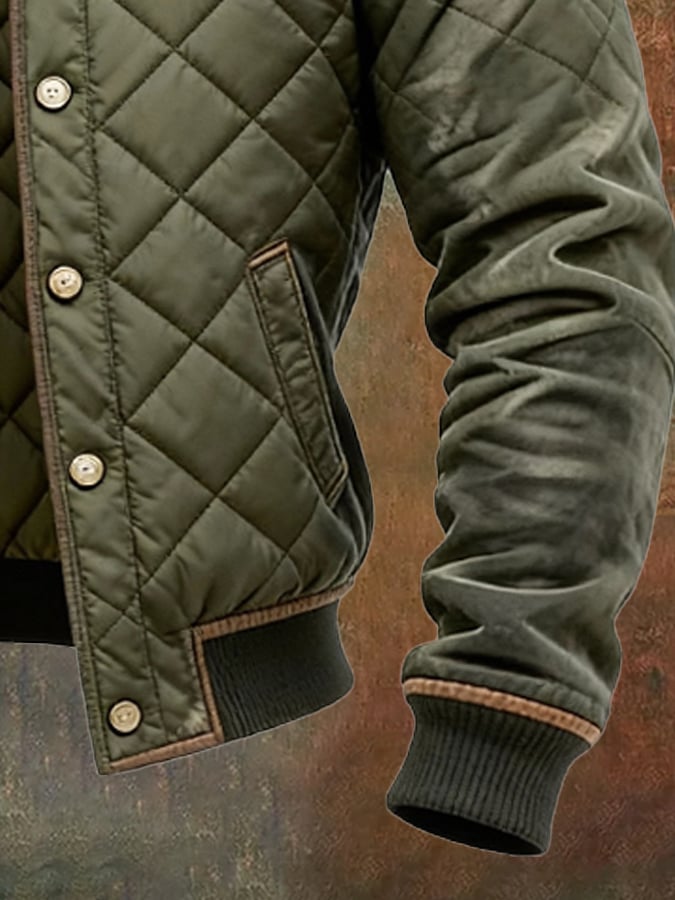 Men's Diamond Quilted Jacket with Snap Front
