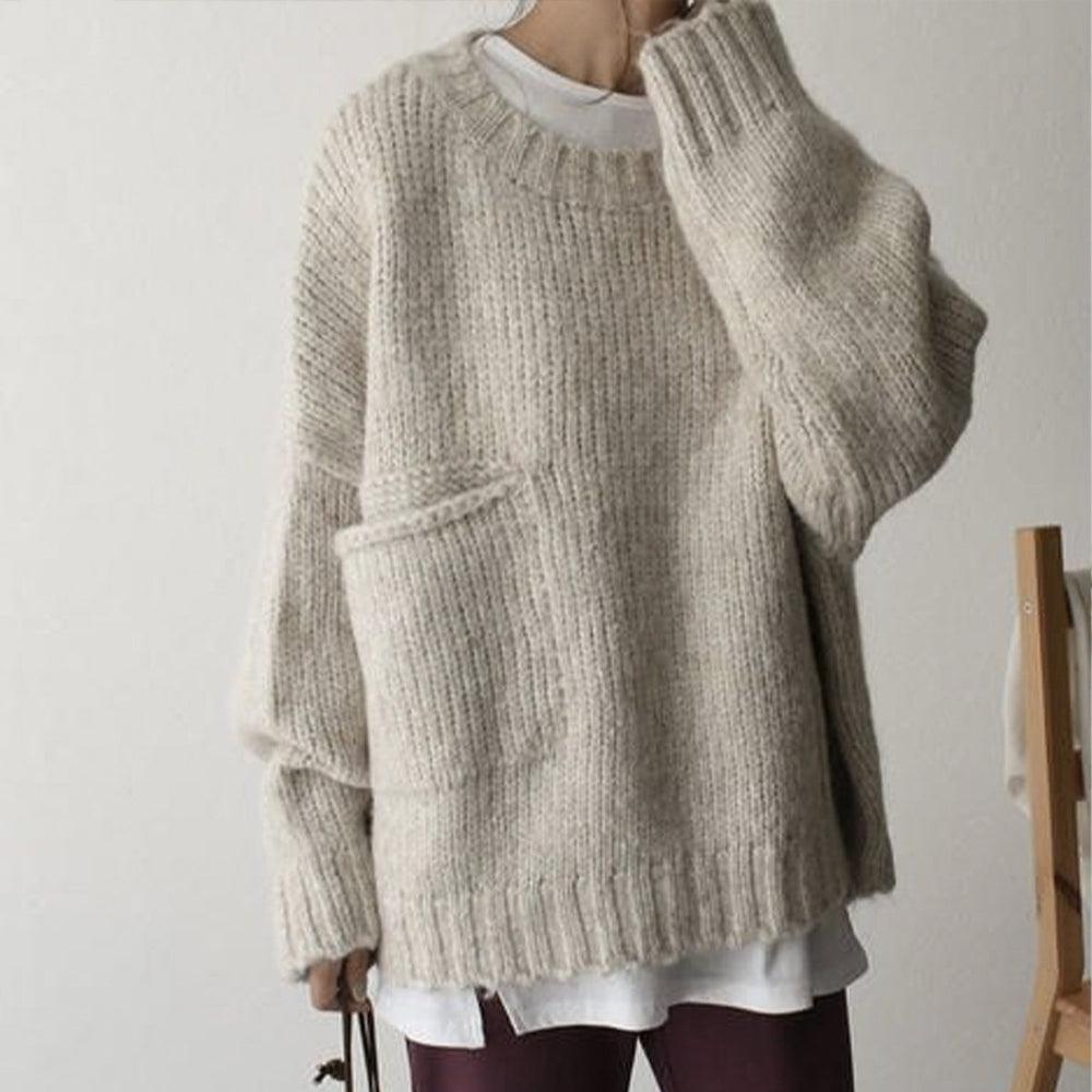 Women's Oversized Chunky Knit Sweater with Side Pocket