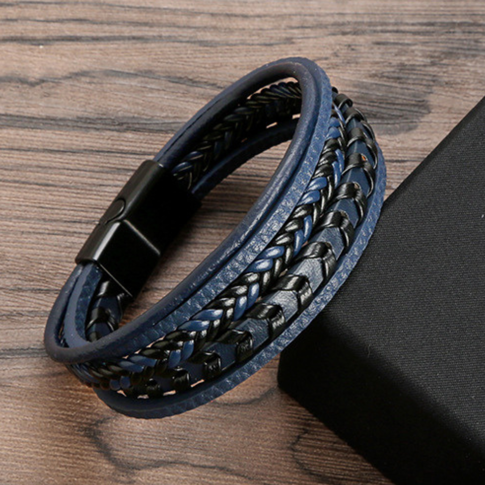 Men's Braided Layered Bracelet with Magnetic Clasp