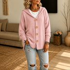 Women's Hooded Waffle Knit Button-Front Cardigan