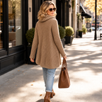 Women's Asymmetric Cowl Neck Sweater with Side Buttons