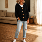 Women's Hooded Waffle Knit Button-Front Cardigan