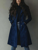 Women's Faux Suede Trench Coat with Button Front