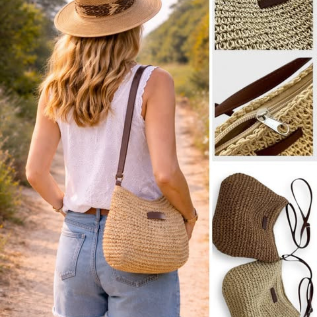 Women's Woven Hobo Crossbody Bag with Adjustable Strap