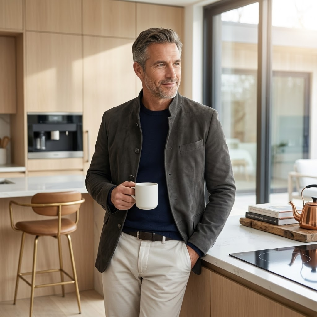 Men's Tailored Button-Front Cardigan with Stand Collar