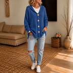 Women's Hooded Waffle Knit Button-Front Cardigan