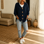 Women's Hooded Waffle Knit Button-Front Cardigan