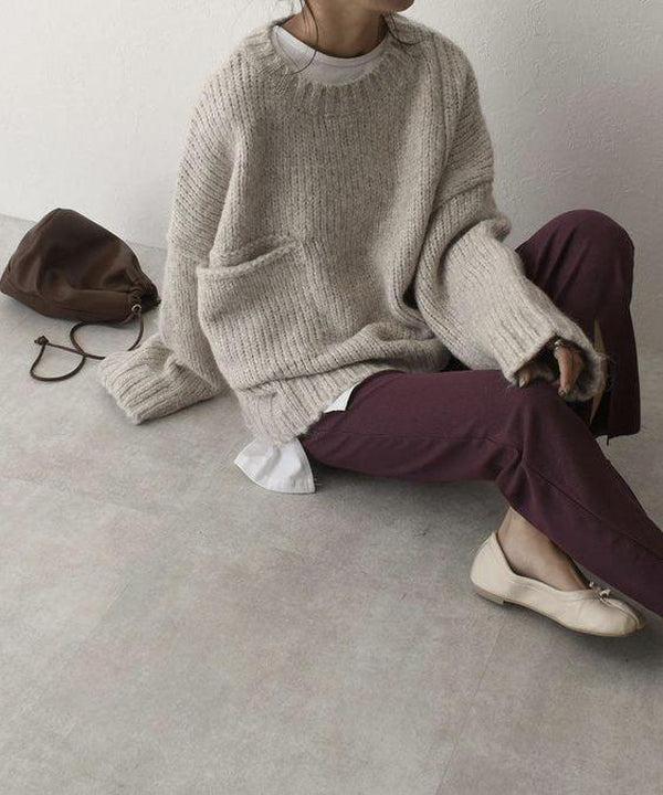 Women's Oversized Chunky Knit Sweater with Side Pocket