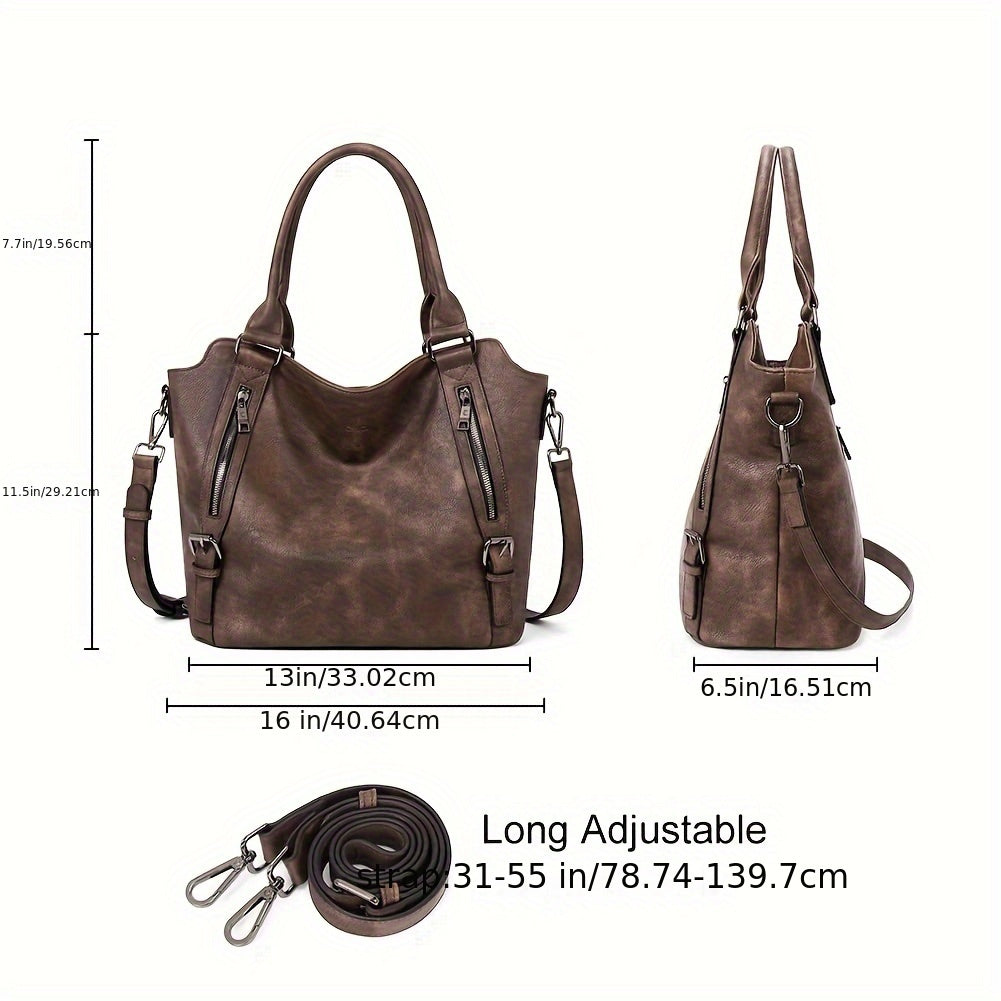 Women's Faux Leather Tote Bag with Shoulder Strap