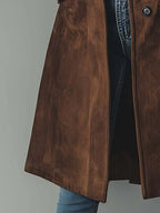 Women's Faux Suede Trench Coat with Button Front