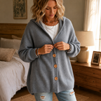 Women's Hooded Waffle Knit Button-Front Cardigan