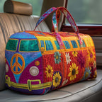 Padded Patchwork Travel Duffel Bag with Zip Closure