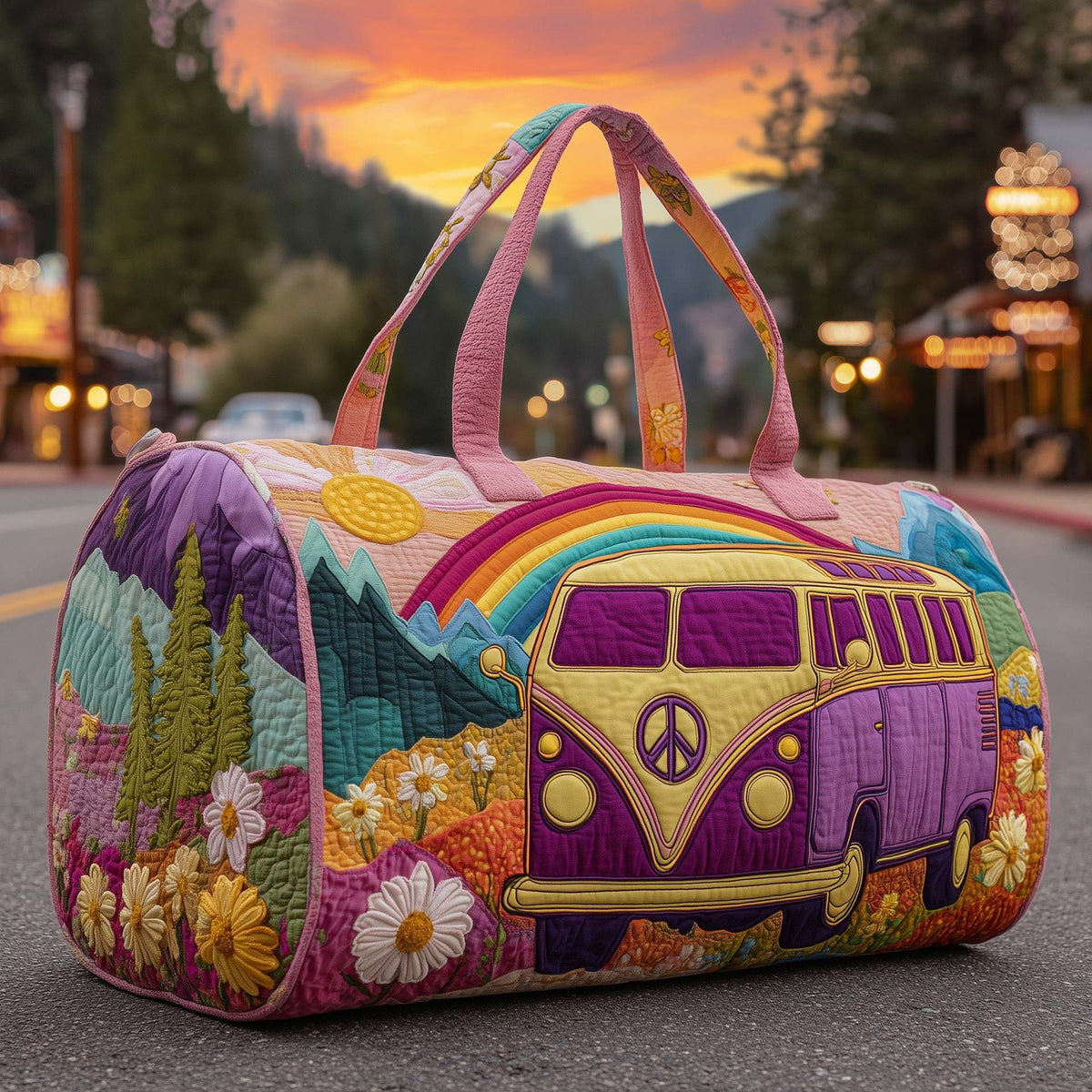 Padded Patchwork Travel Duffel Bag with Zip Closure