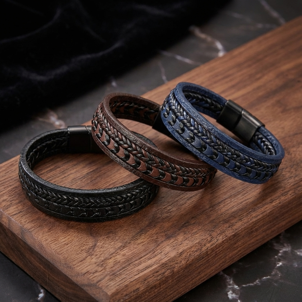 Men's Braided Layered Bracelet with Magnetic Clasp