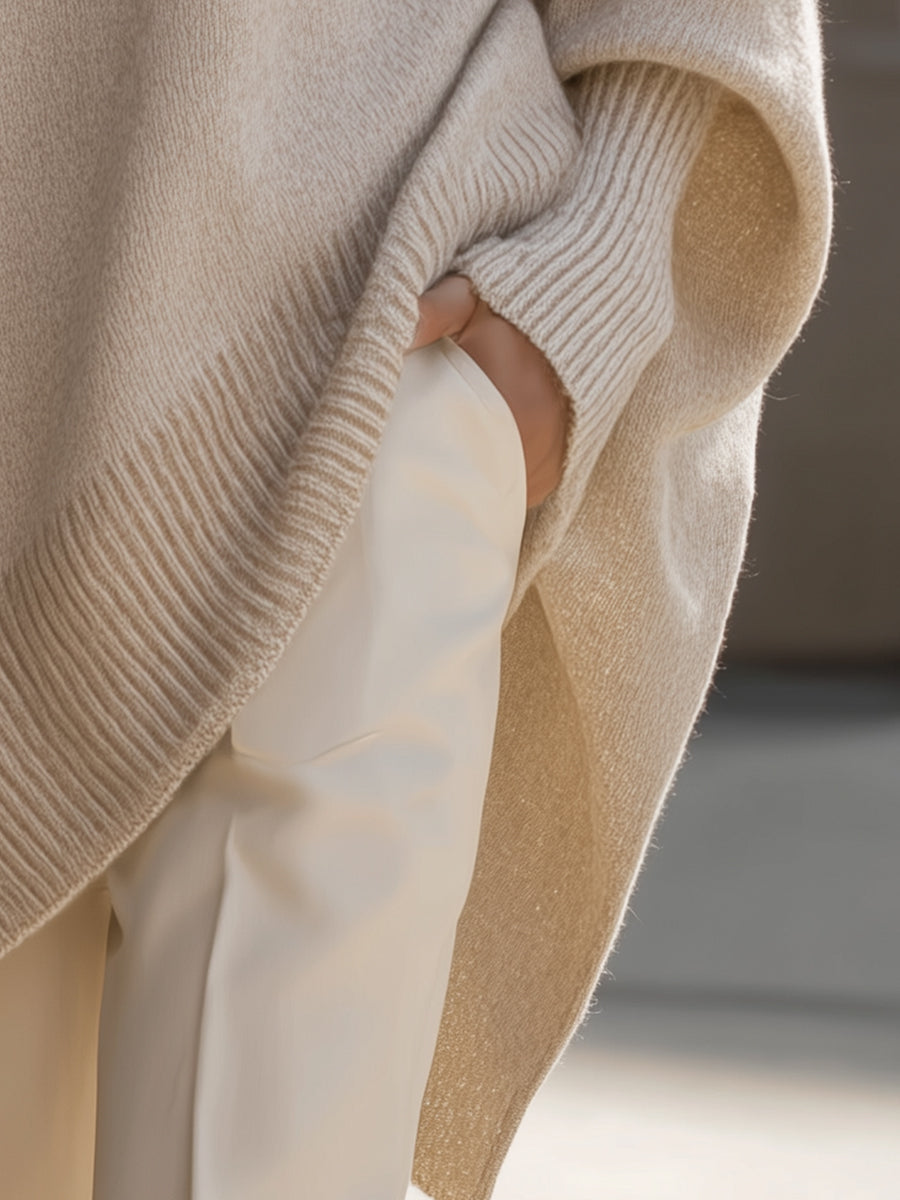 Women's Asymmetric Hem Poncho Sweater