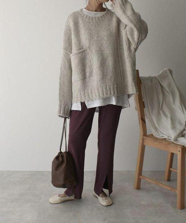 Women's Oversized Chunky Knit Sweater with Side Pocket