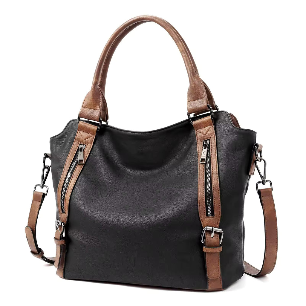 Women's Faux Leather Tote Bag with Shoulder Strap
