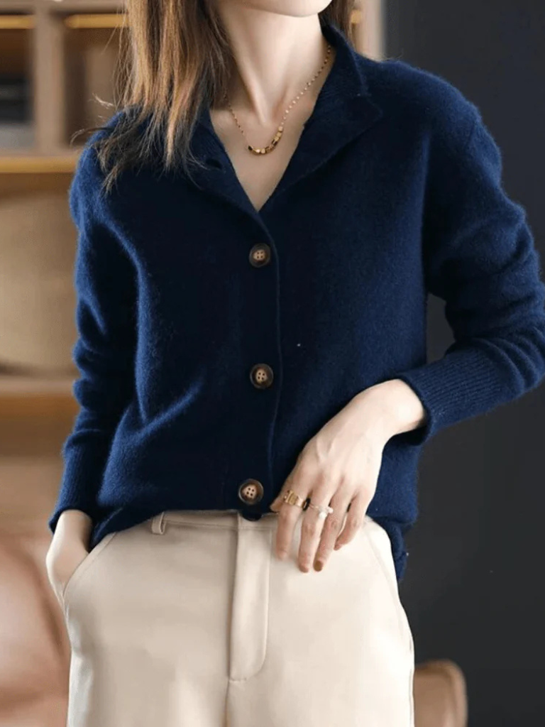 Women's High-Collar Button-Front Knit Cardigan