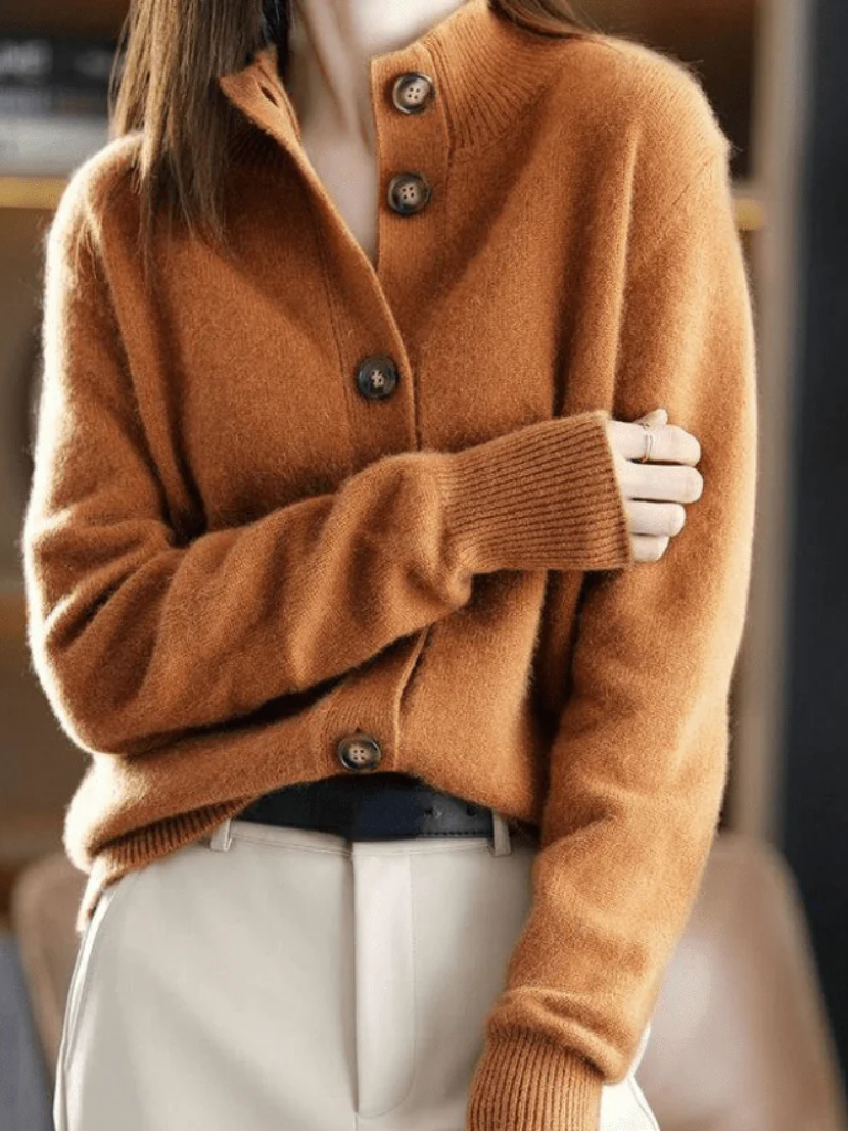 Women's High-Collar Button-Front Knit Cardigan