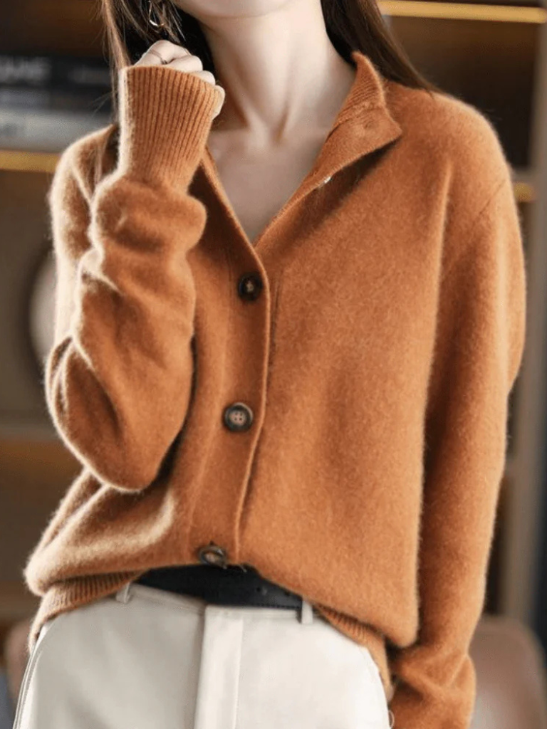 Women's High-Collar Button-Front Knit Cardigan
