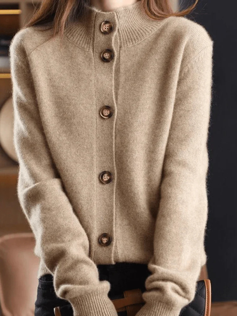 Women's High-Collar Button-Front Knit Cardigan