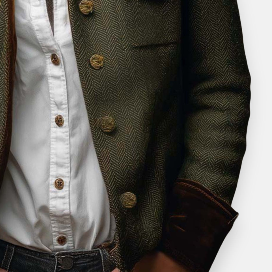 Women's Herringbone Tweed Jacket with Stand Collar