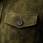 Men's Suede Button-Front Jacket with Stand Collar