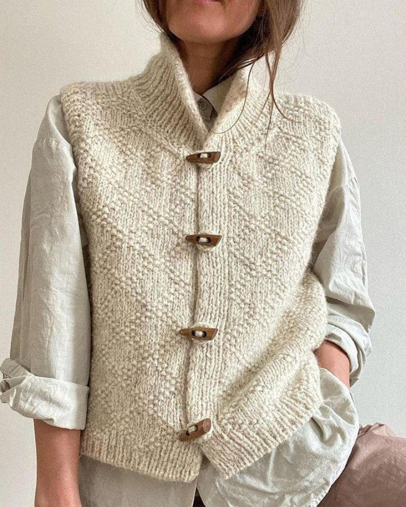 Women's Textured Knit Vest with Toggle Buttons