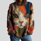 Women's Cat Graphic Crew Neck Knit Sweater
