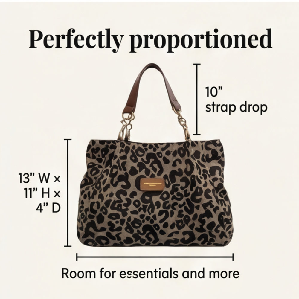 Women's Leopard Print Canvas Tote with Chain Detail