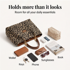 Women's Leopard Print Canvas Tote with Chain Detail