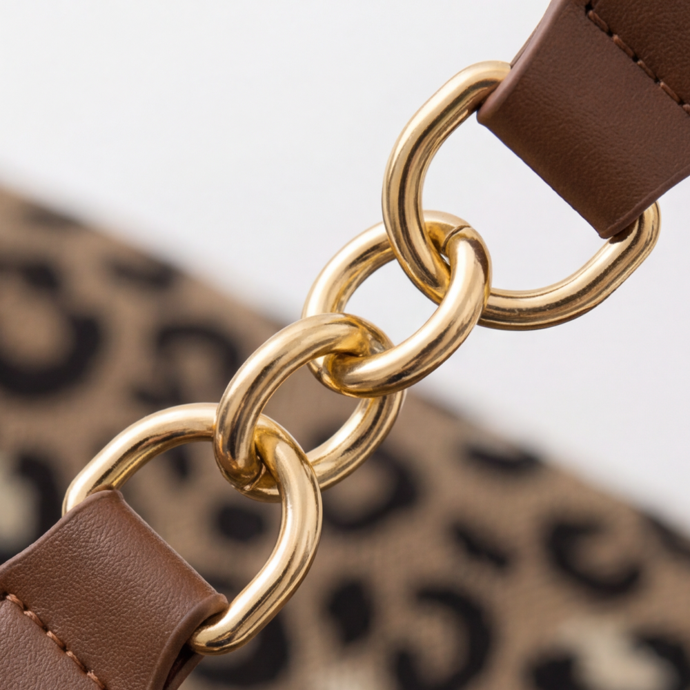 Women's Leopard Print Canvas Tote with Chain Detail
