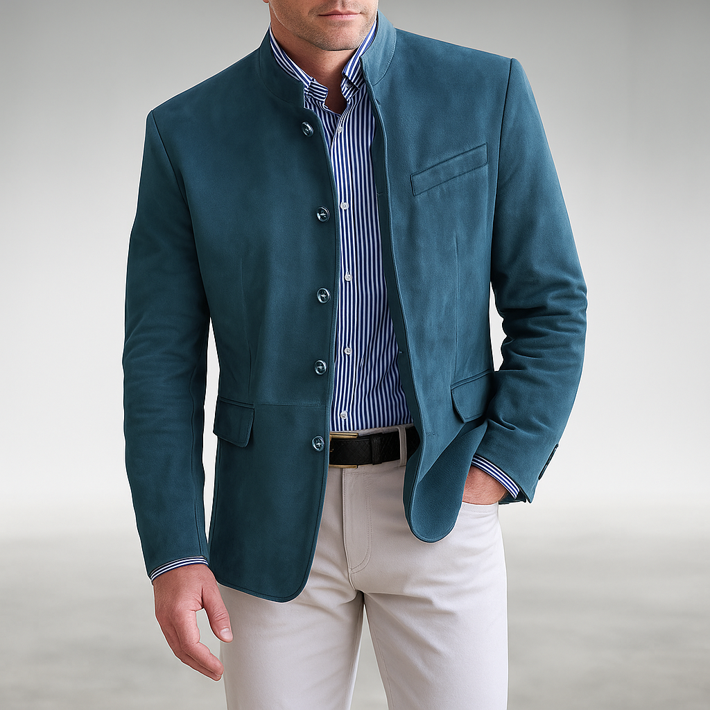 Men's Tailored Button-Front Cardigan with Stand Collar