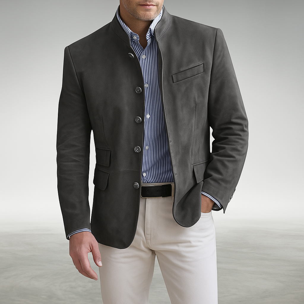 Men's Tailored Button-Front Cardigan with Stand Collar