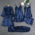 Women's Lace-Trim Pajama Set with Robe and Pants