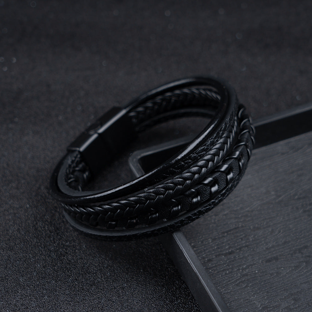 Men's Braided Layered Bracelet with Magnetic Clasp