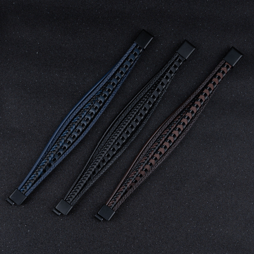 Men's Braided Layered Bracelet with Magnetic Clasp