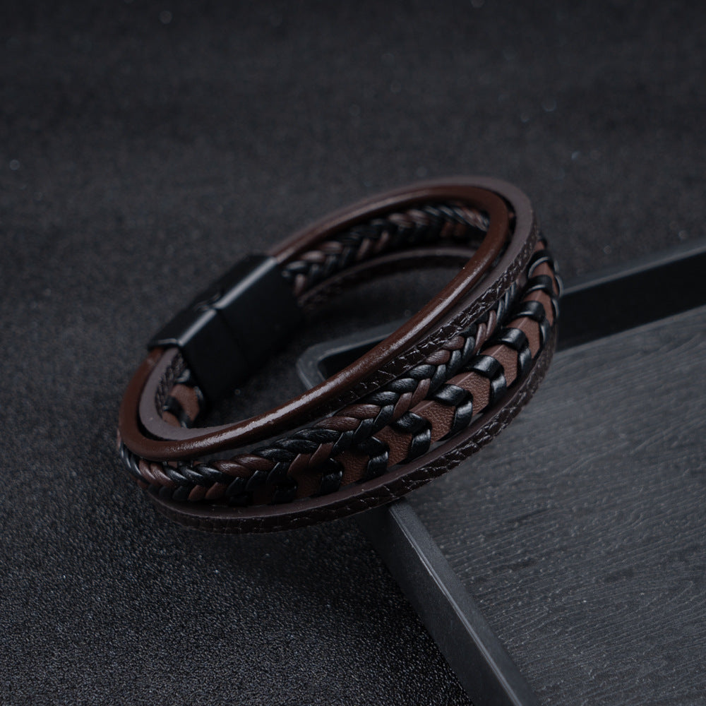 Men's Braided Layered Bracelet with Magnetic Clasp
