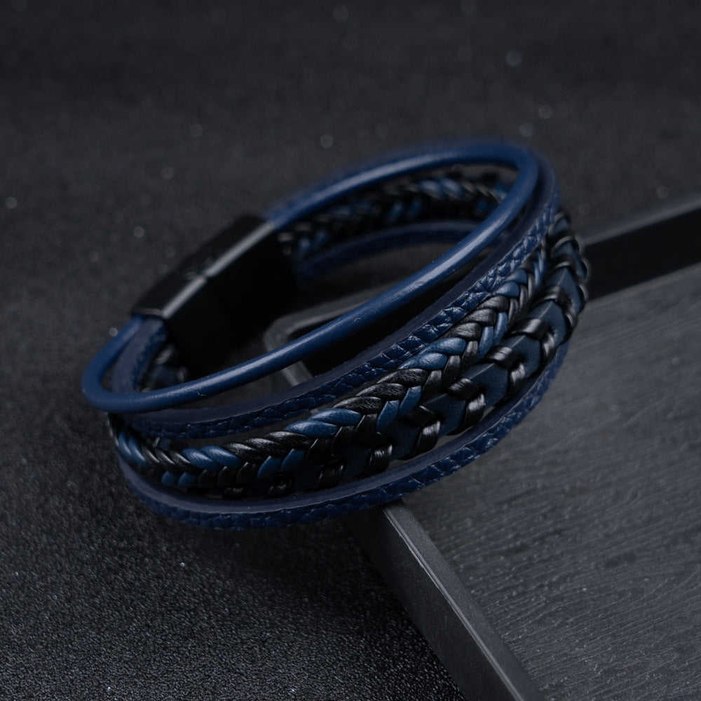Men's Braided Layered Bracelet with Magnetic Clasp