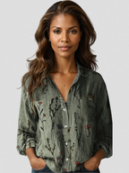 Women's Botanical Print Button-Front Blouse