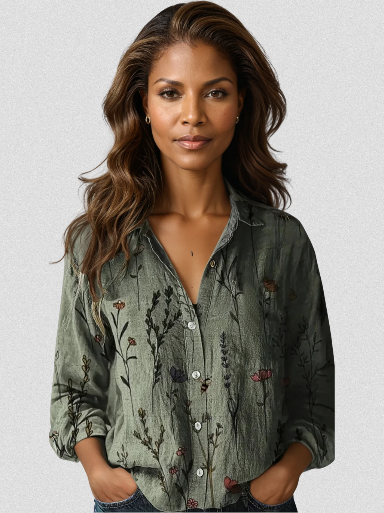 Women's Botanical Print Button-Front Blouse