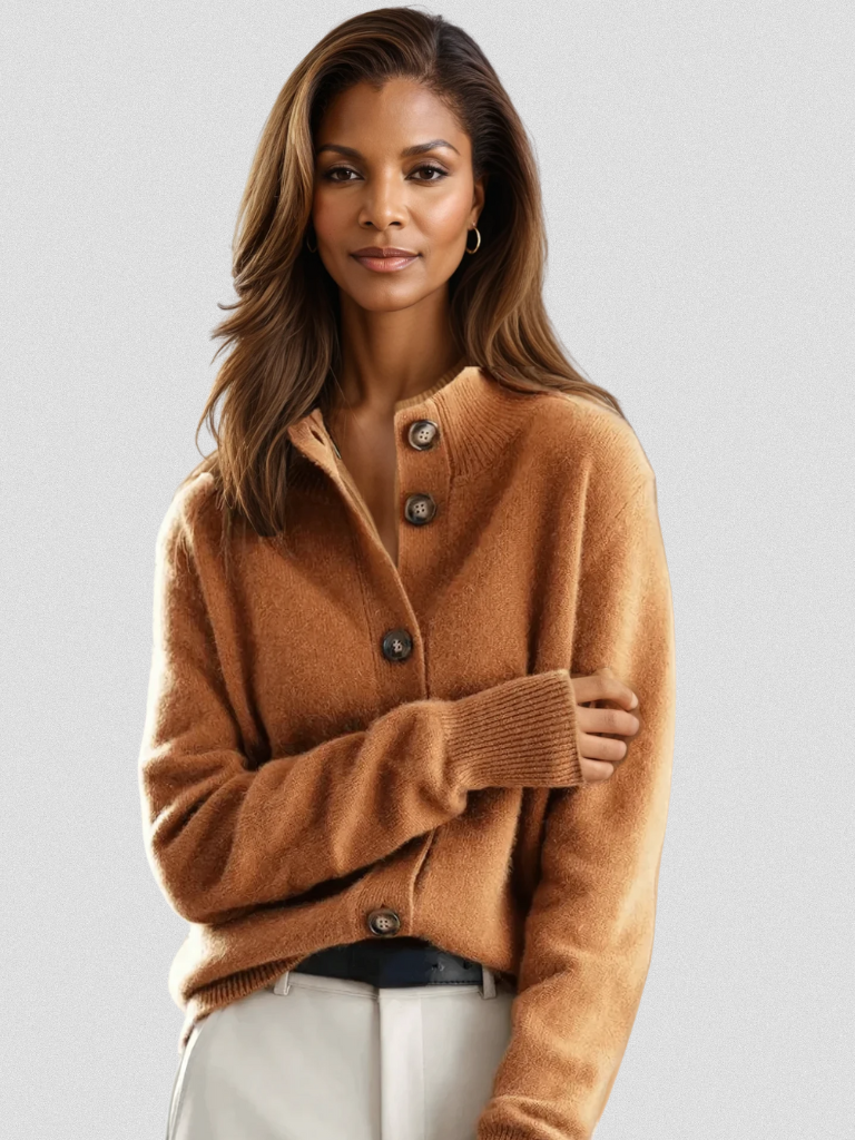 Women's High-Collar Button-Front Knit Cardigan