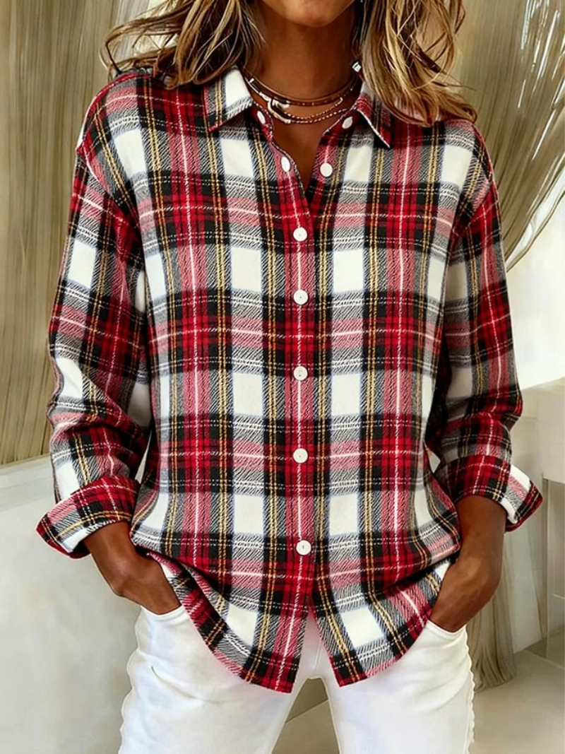 Women's Plaid Cotton Blend Button-Front Shirt