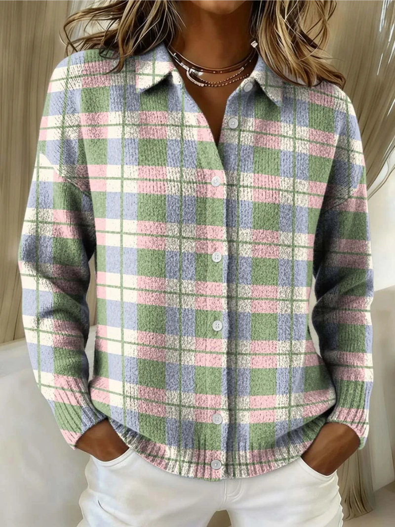 Women's Plaid Cotton Blend Button-Front Shirt