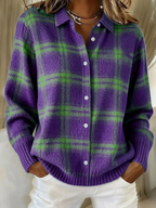 Women's Plaid Cotton Blend Button-Front Shirt
