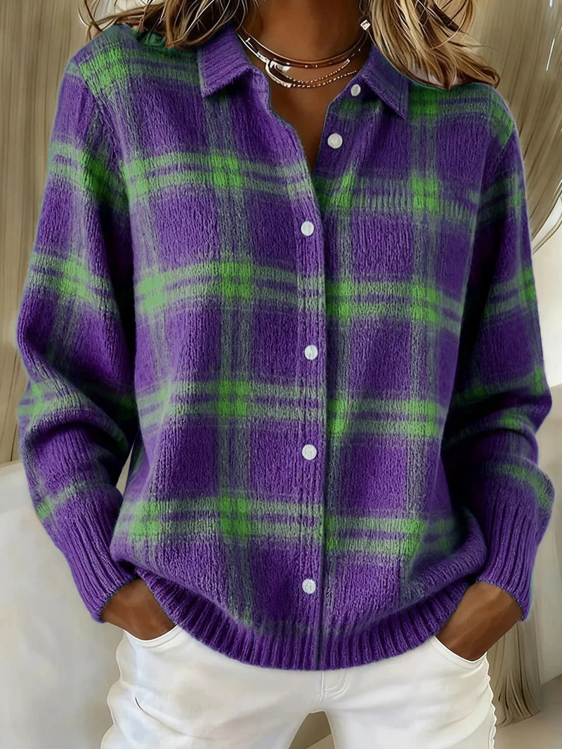 Women's Plaid Cotton Blend Button-Front Shirt
