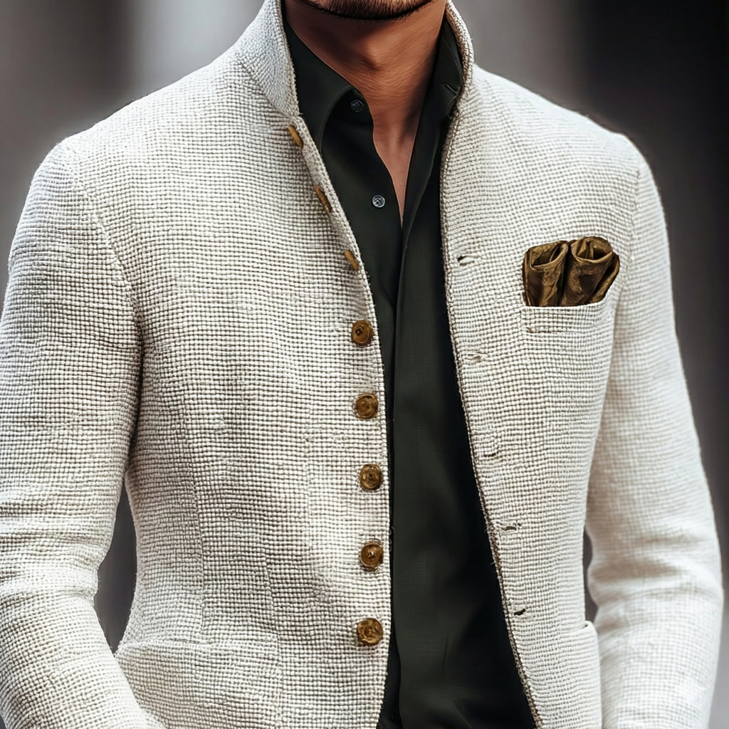 Men's Stand-Collar Single-Breasted Knit Cardigan